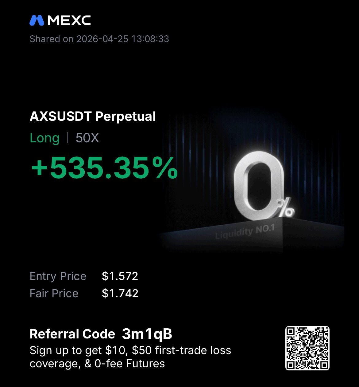 AXSUSDT +535.35% Long 50x